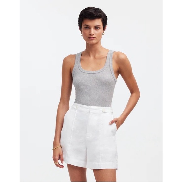 Madewell Clean Button-Tab High Rise 100% Linen Shorts in Eyelet White - Picture 2 of 12